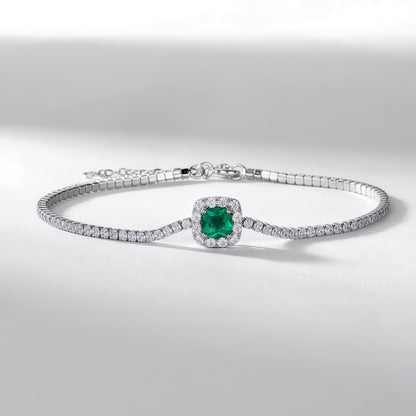 Premium Vintage Deco: Emerald-Cut Lab-Grown Emerald Tennis Bracelet | 925 Silver