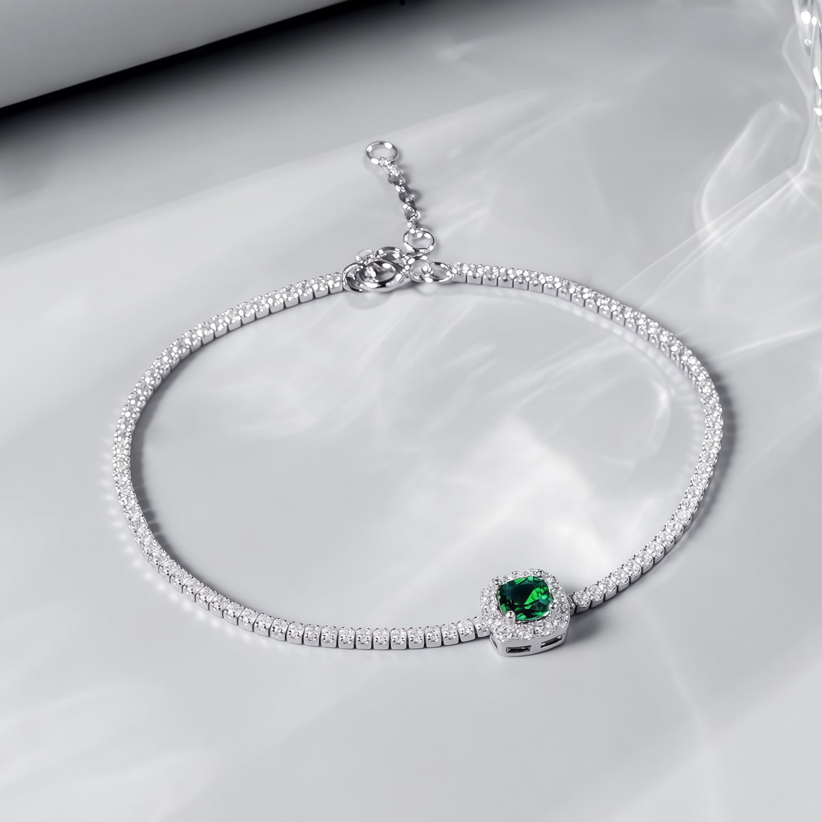 Premium Vintage Deco: Emerald-Cut Lab-Grown Emerald Tennis Bracelet | 925 Silver