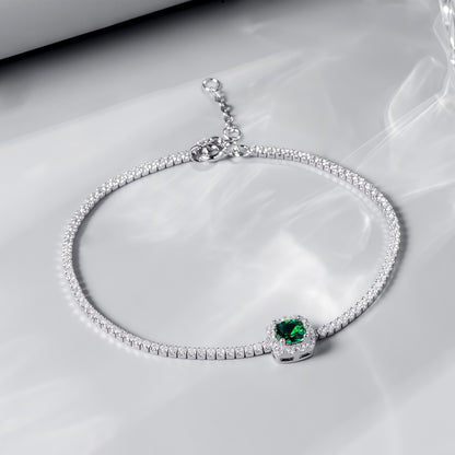 Premium Vintage Deco: Emerald-Cut Lab-Grown Emerald Tennis Bracelet | 925 Silver