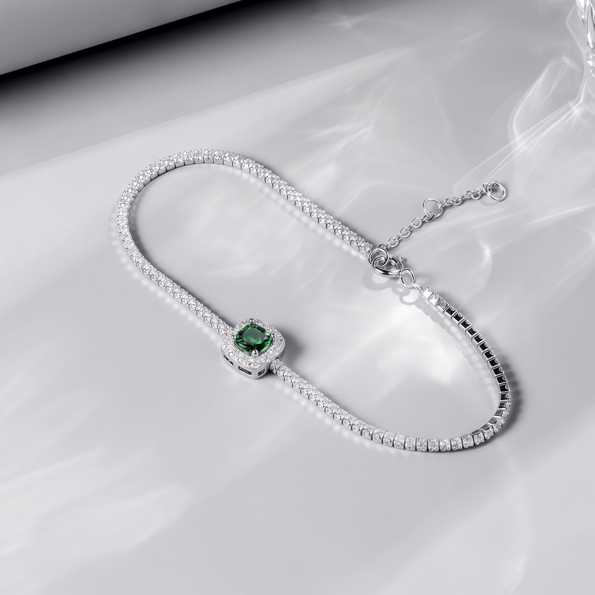 Premium Vintage Deco: Emerald-Cut Lab-Grown Emerald Tennis Bracelet | 925 Silver