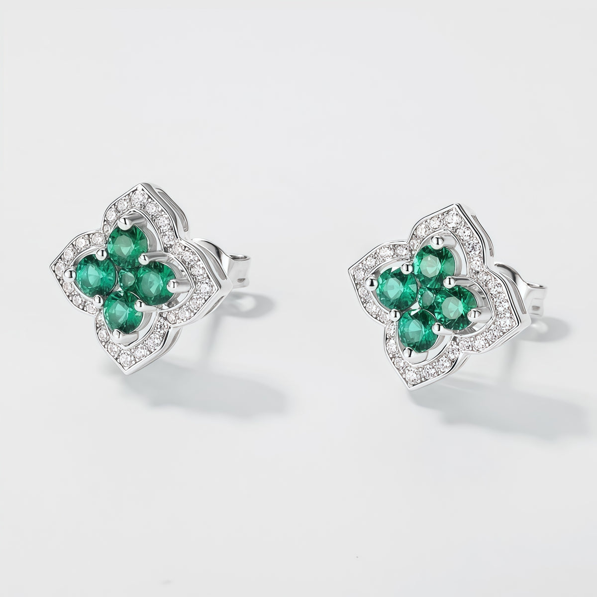 Premium Vintage Palace: Hollow Clover Lab-Grown Emerald Earrings | 14K Gold Plated 925 Silver