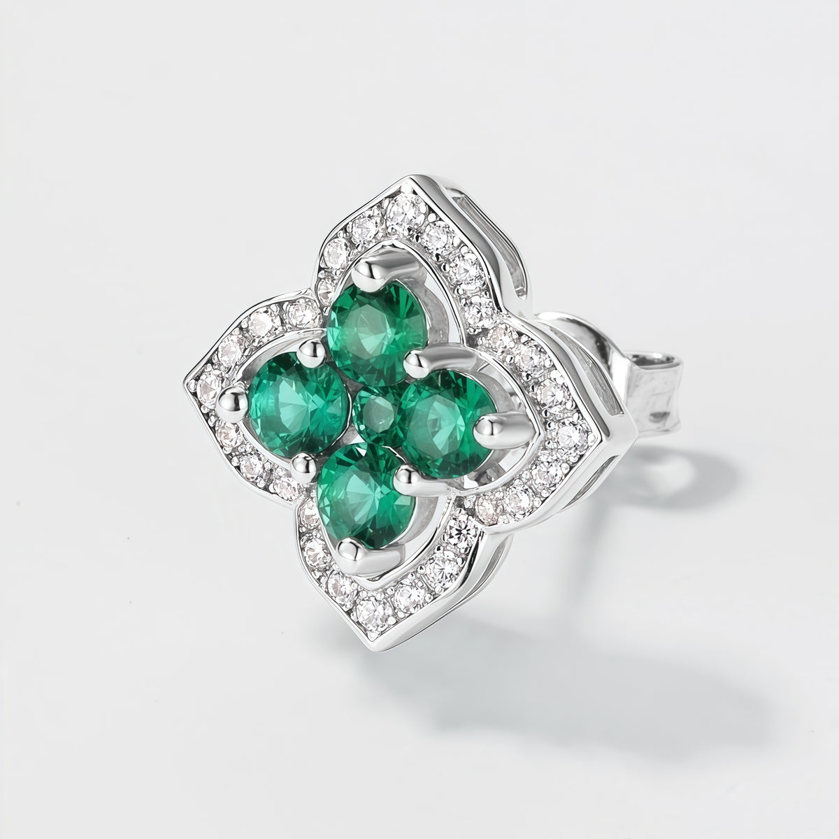 Premium Vintage Palace: Hollow Clover Lab-Grown Emerald Earrings | 14K Gold Plated 925 Silver