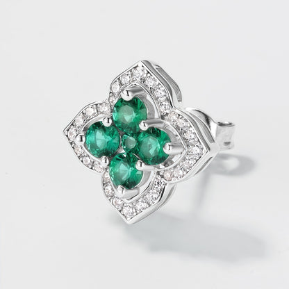 Premium Vintage Palace: Hollow Clover Lab-Grown Emerald Earrings | 14K Gold Plated 925 Silver
