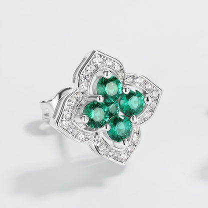 Premium Vintage Palace: Hollow Clover Lab-Grown Emerald Earrings | 14K Gold Plated 925 Silver