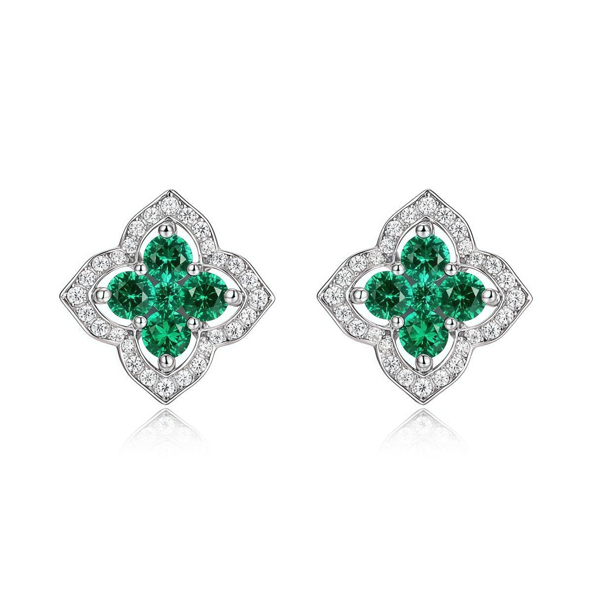 Premium Vintage Palace: Hollow Clover Lab-Grown Emerald Earrings | 14K Gold Plated 925 Silver