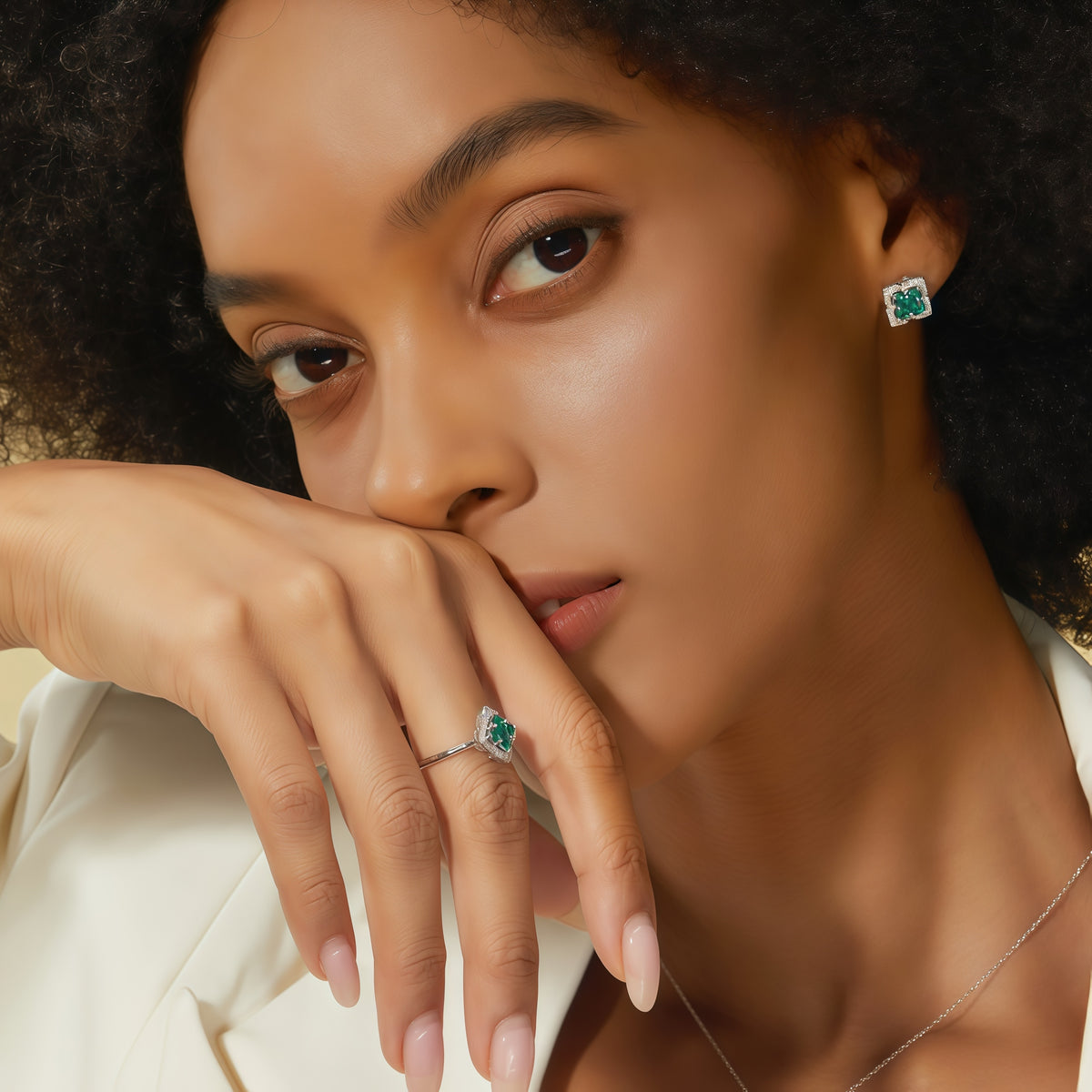Premium Vintage Palace: Hollow Clover Lab-Grown Emerald Earrings | 14K Gold Plated 925 Silver