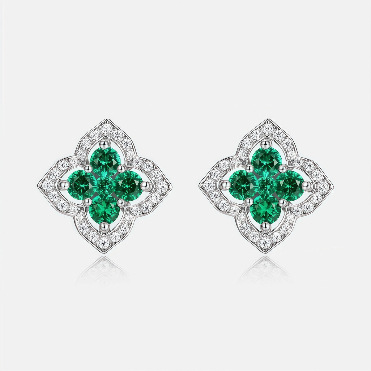 Premium Vintage Palace: Hollow Clover Lab-Grown Emerald Earrings | 14K Gold Plated 925 Silver
