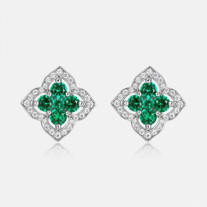 Premium Vintage Palace: Hollow Clover Lab-Grown Emerald Earrings | 14K Gold Plated 925 Silver