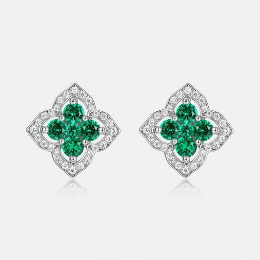 Vintage Palace: Hollow Clover Lab-Grown Emerald Earrings | 14K Gold Plated 925 Silver | Dapaza
