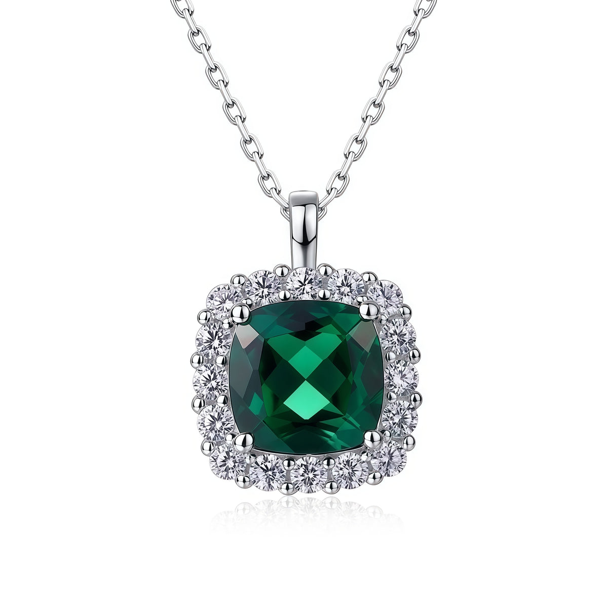 Vintage Style Lab-Grown Emerald Square Pendant Necklace - Dapaza