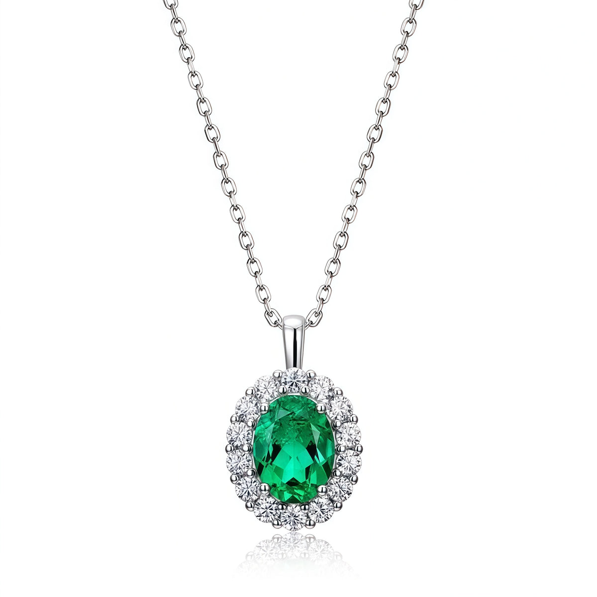 Vintage Style Lab-Grown Emerald Square Pendant Necklace - Dapaza