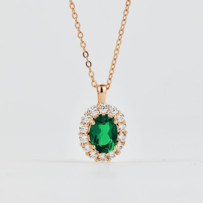 Vintage Style Lab-Grown Emerald Square Pendant Necklace - Dapaza