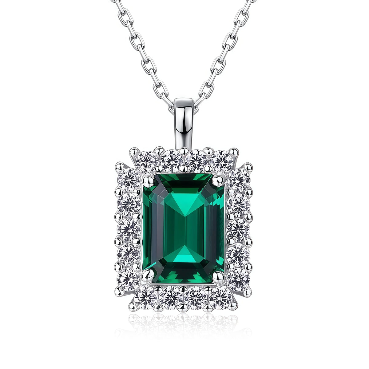 Vintage Style Lab-Grown Emerald Square Pendant Necklace - Dapaza