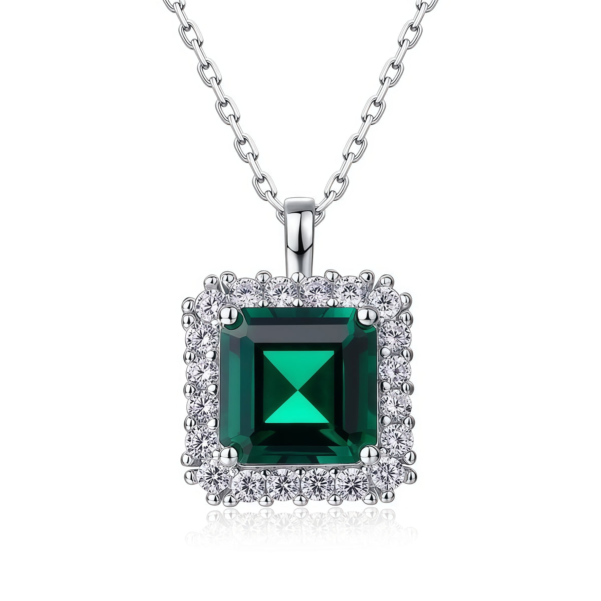 Vintage Style Lab-Grown Emerald Square Pendant Necklace - Dapaza