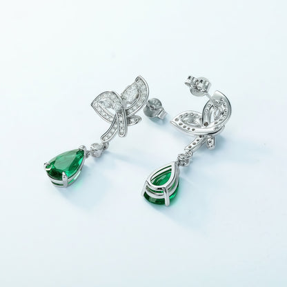Vintage Teardrop: Elegant Pear-Cut Lab-Grown Emerald Drop Earrings | 925 Silver | Dapaza