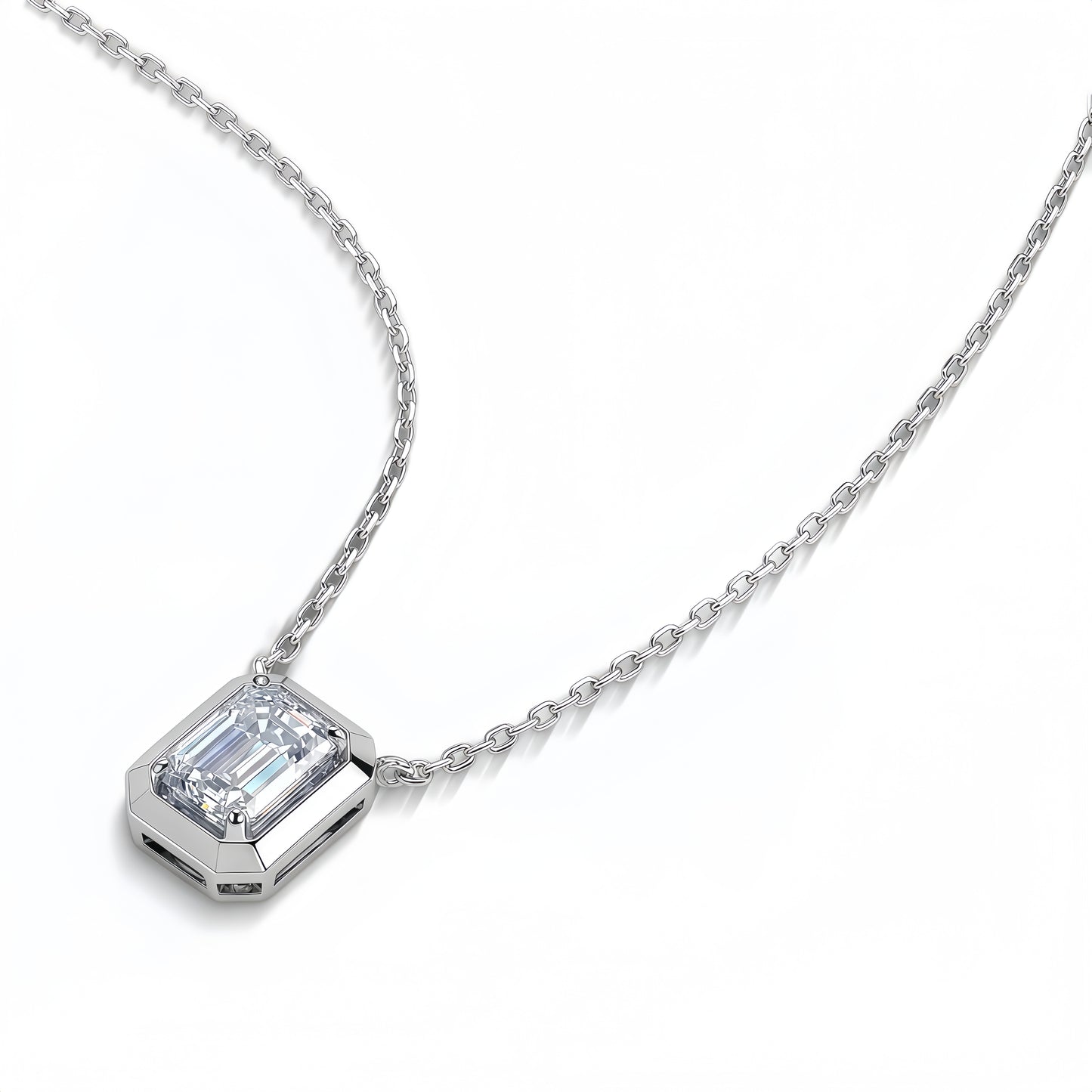 Vintage 1.18CT Emerald Cut CVD Lab Grown Diamond Bezel Pendant Necklace | S925 Sterling Silver Octagon Solicle Chain - Dapaza