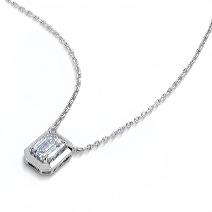 Vintage 1.18CT Emerald Cut CVD Lab Grown Diamond Bezel Pendant Necklace | S925 Sterling Silver Octagon Solicle Chain - Dapaza