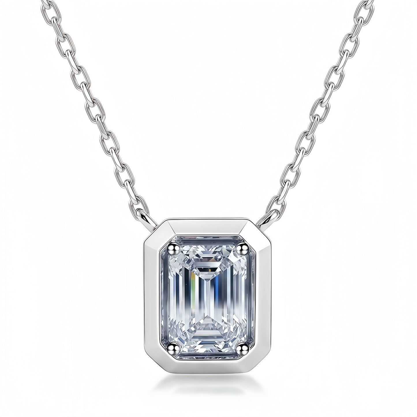 Vintage 1.18CT Emerald Cut CVD Lab Grown Diamond Bezel Pendant Necklace | S925 Sterling Silver Octagon Solicle Chain - Dapaza