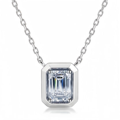Vintage 1.18CT Emerald Cut CVD Lab Grown Diamond Bezel Pendant Necklace | S925 Sterling Silver Octagon Solicle Chain - Dapaza