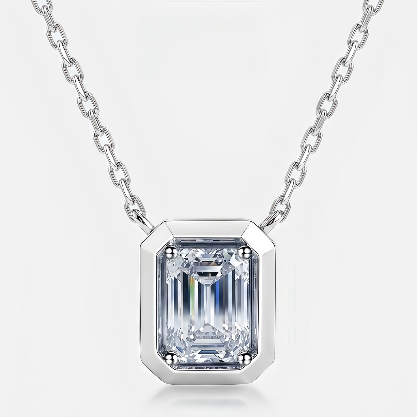 Vintage 1.18CT Emerald Cut CVD Lab Grown Diamond Bezel Pendant Necklace | S925 Sterling Silver Octagon Solicle Chain - Dapaza