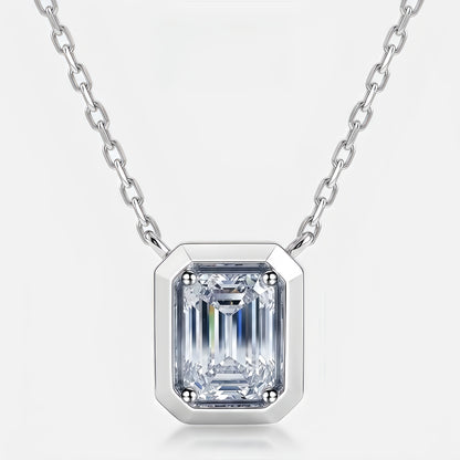 Vintage 1.18CT Emerald Cut CVD Lab Grown Diamond Bezel Pendant Necklace | S925 Sterling Silver Octagon Solicle Chain - Dapaza