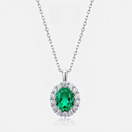 Vintage Style Lab-Grown Emerald Square Pendant Necklace - Dapaza