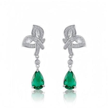 Vintage Teardrop: Elegant Pear-Cut Lab-Grown Emerald Drop Earrings | 925 Silver | Dapaza