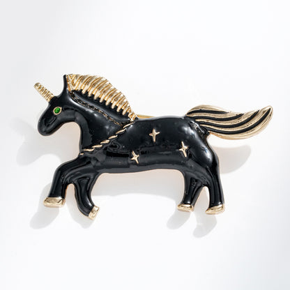 Enamel Unicorn Horse Brooch – Zodiac Animal Lapel Pin Fantasy Jewelry