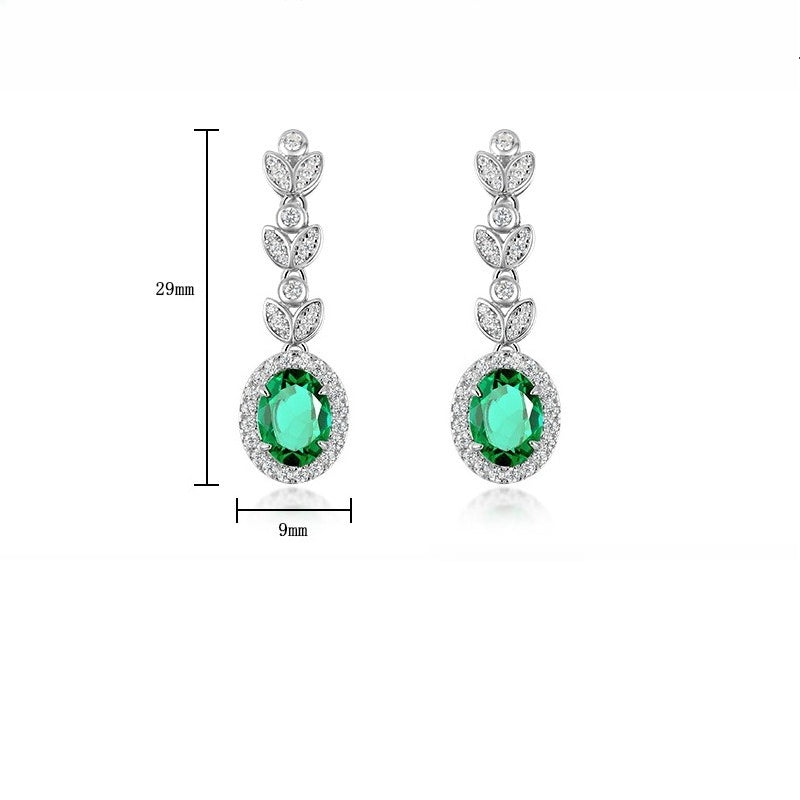 Lab-Grown Emerald Leaf Drop Earrings - S925 Sterling Silver Halo Dangles
