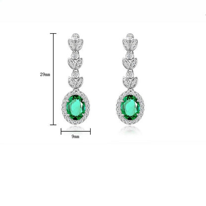 Lab-Grown Emerald Leaf Drop Earrings - S925 Sterling Silver Halo Dangles
