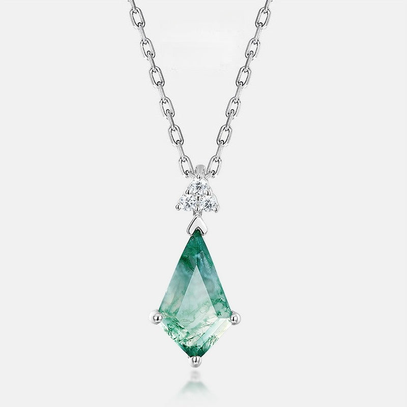 Natural Marquise Moss Agate Solitaire Necklace - S925 Sterling Silver