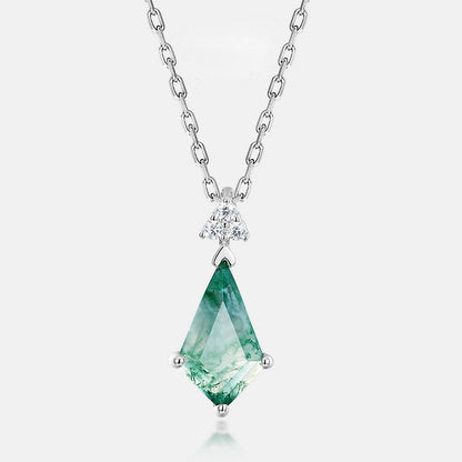 Natural Marquise Moss Agate Solitaire Necklace - S925 Sterling Silver