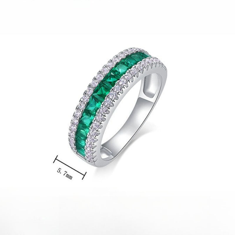 Invisible-Set Lab-Grown Emerald Ruby Sapphire Ring - S925 Sterling Silver