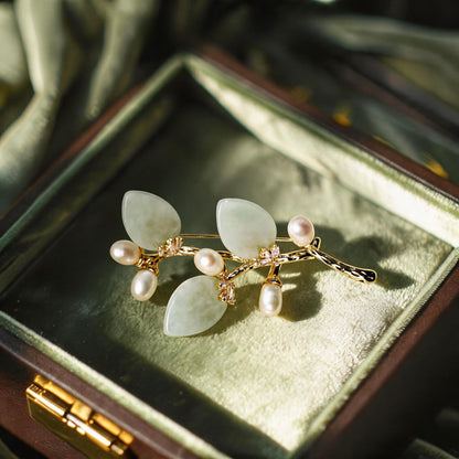 Multi-Color Natural Stone Branch & Leaf Brooch