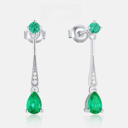 Pear-Cut Lab-Grown Emerald Drop Earrings - S925 Sterling Silver