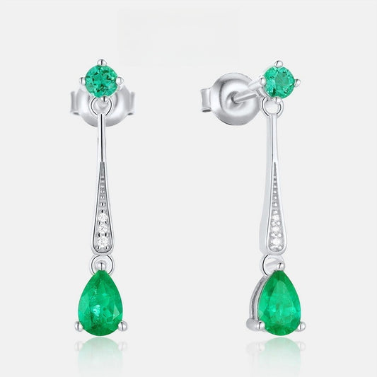 Pear-Cut Lab-Grown Emerald Drop Earrings - S925 Sterling Silver
