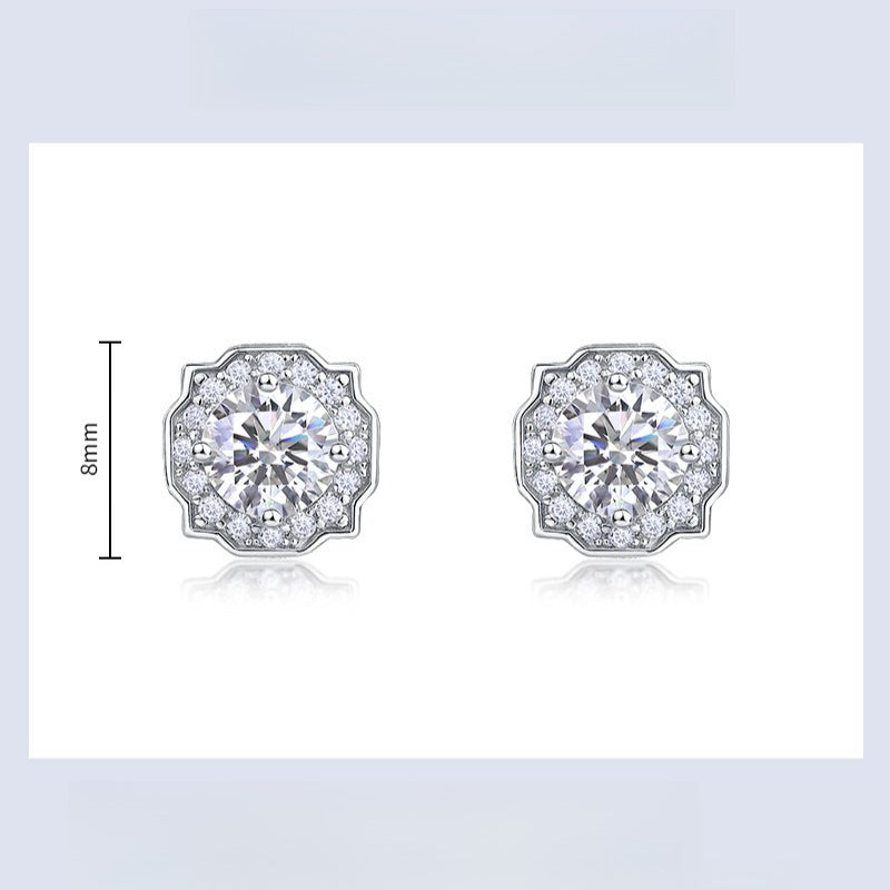 Round 1ct Lab Grown Diamond Stud Earrings S925 Silver Geometric Half Cent Earrings