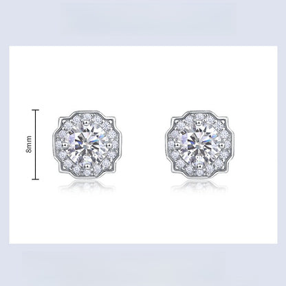 Round 1ct Lab Grown Diamond Stud Earrings S925 Silver Geometric Half Cent Earrings