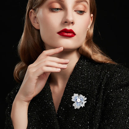 Dapaza Pearl Flower Full Diamond Zircon Brooch