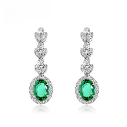 Nature-Inspired Oval Lab-Grown Emerald Leaf Drop Earrings - 2.15CT 925 Silver