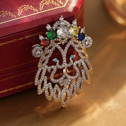 Two-tone Gold Colored Lion Head Diamond Brooch