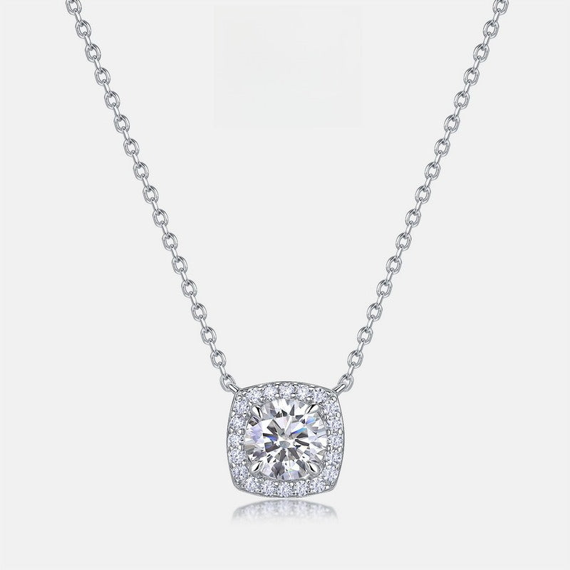 Cushion Cut Crushed Ice Lab-Grown Diamond Halo Necklace - S925 Sterling Silver