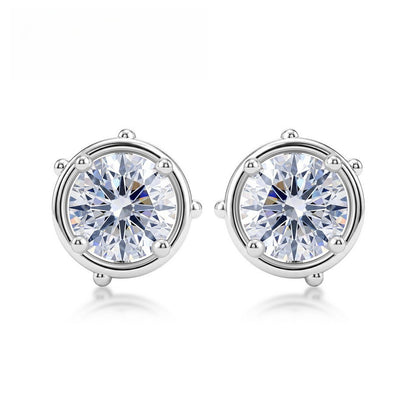 Minimalist 2.16CTW D Color Round Brilliant Cut HPHT Lab Grown Diamond Bezel Stud Earrings | S925 Sterling Silver 6-Bead Frame Post Earrings - Dapaza