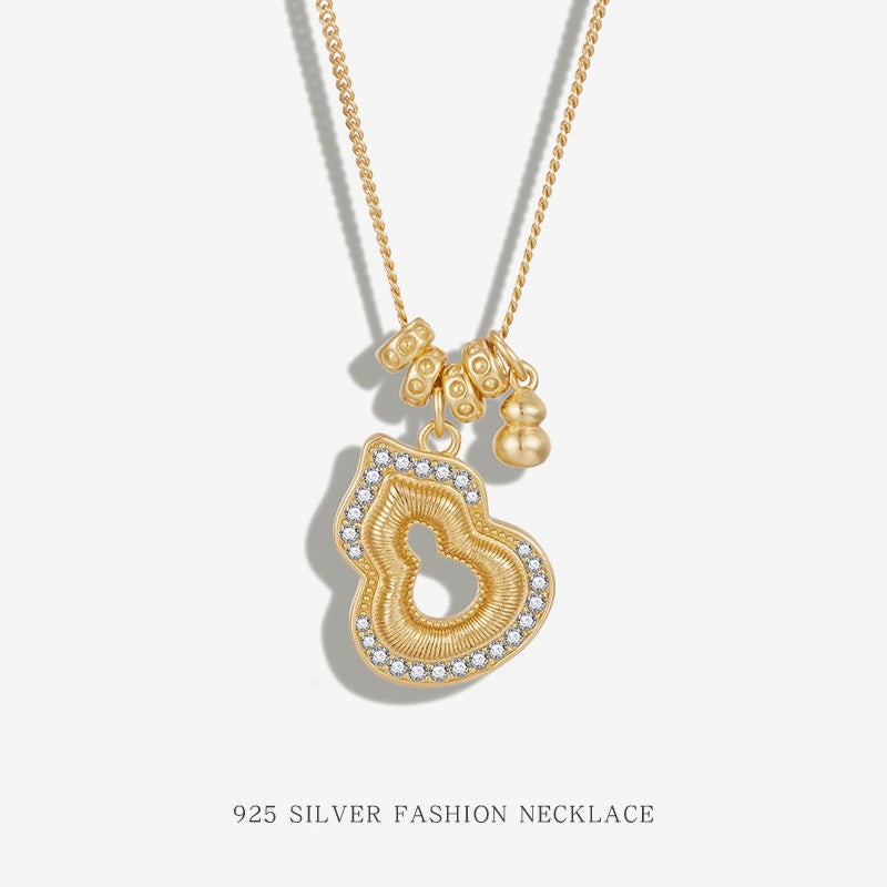 S925 Sterling Silver Gold Cut Out Gourd Necklace for Women Micro-embedded Zirconium Accessible Luxuryniche Style Design Classy Sense Clavicle Chain