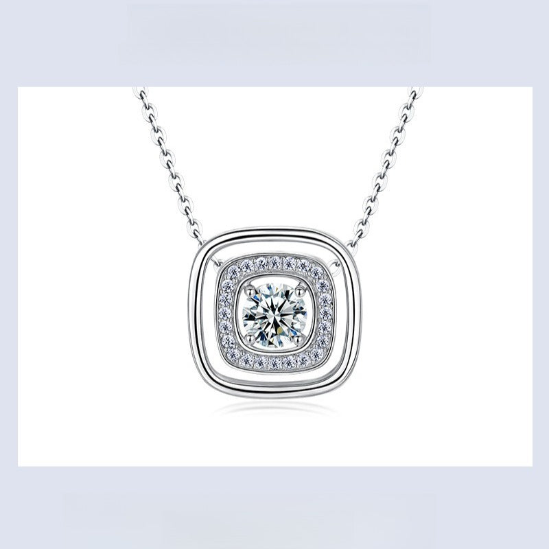 Geometric Hollow Square Lab-Grown Diamond Necklace - S925 Sterling Silver