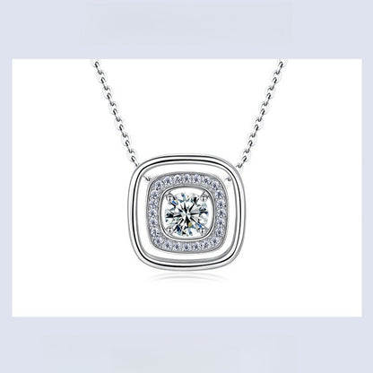 Geometric Hollow Square Lab-Grown Diamond Necklace - S925 Sterling Silver