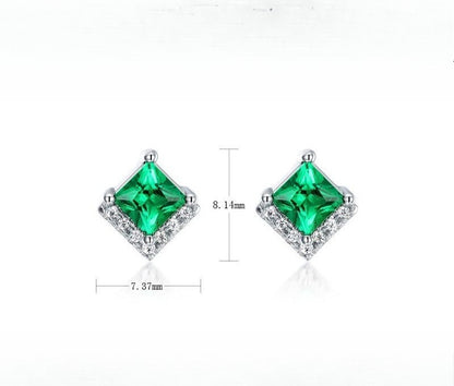 Lab-Grown Emerald Square Halo Stud Earrings - S925 Sterling Silver