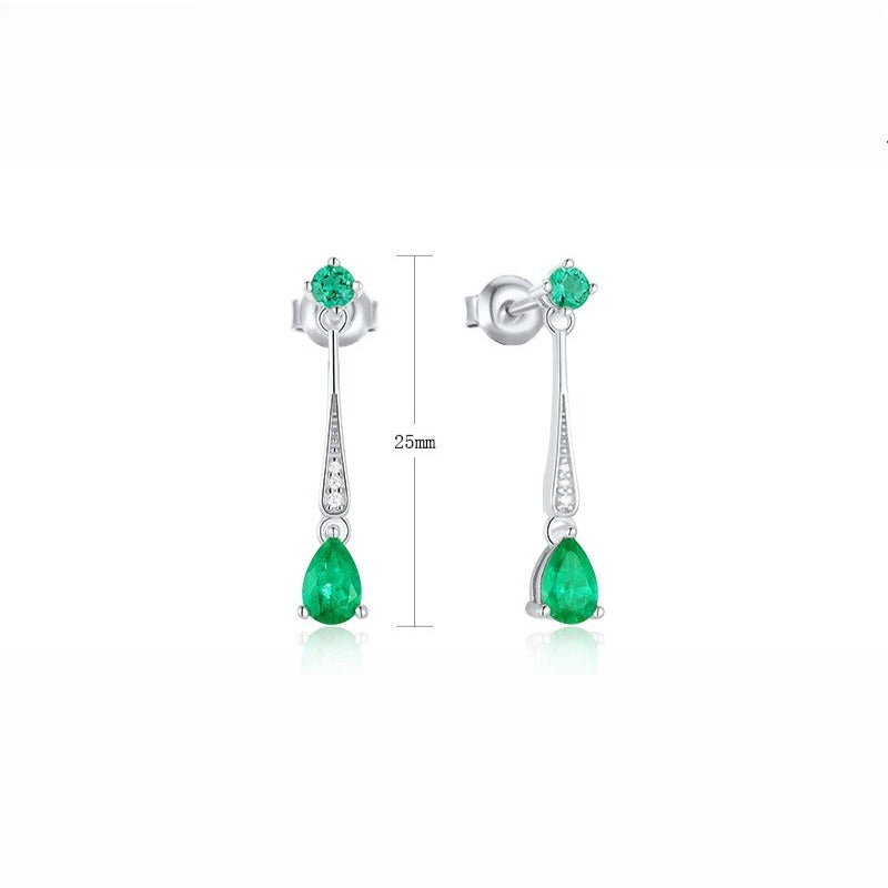 Pear-Cut Lab-Grown Emerald Drop Earrings - S925 Sterling Silver