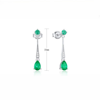 Pear-Cut Lab-Grown Emerald Drop Earrings - S925 Sterling Silver
