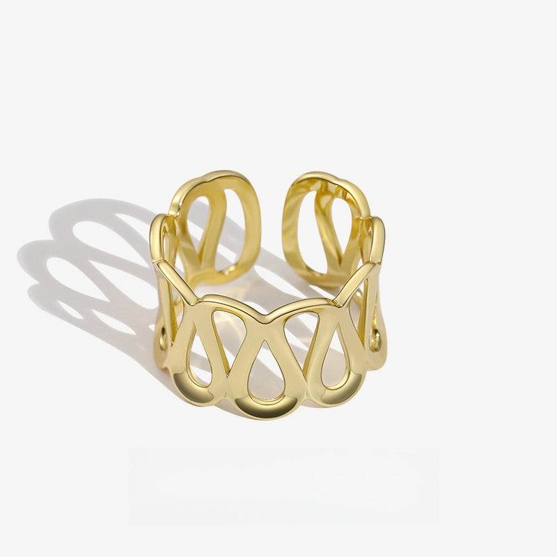 925 Sterling Silver Ring for Women - Minimalist Wide Band with Openwork Water Ripple Design